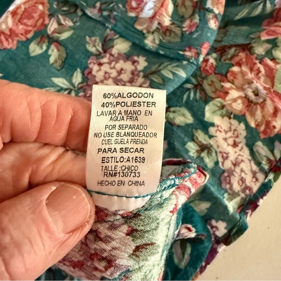 Umgee Floral Boho Dress Keyhole Dark Jade Peasant Tunic Hippie Women’s Size S - Picture 15 of 15